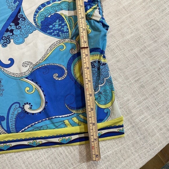 Trina Turk Womens Printed Blue Crew Neck Short Sleeve Blouse Top Size Small - Picture 10 of 10